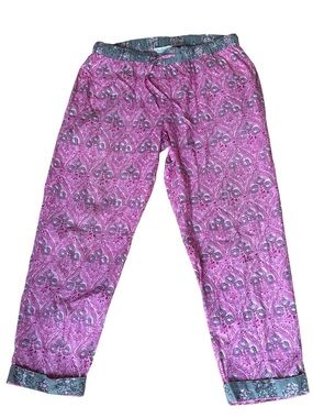 Sundance NEW Leia Relaxed Fit Drawstring Pants pink gray print Lounge XS